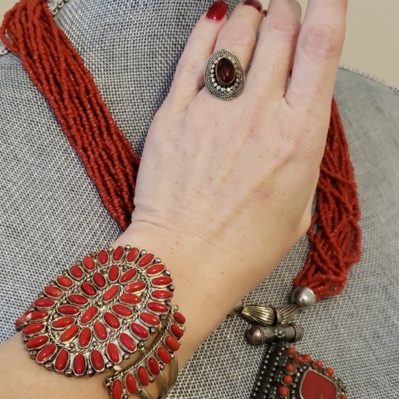 indian tribes Jewelry Vintage Authentic Coral Indian Jewelry Set